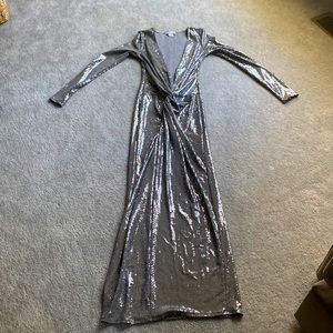 Deep v cut elegant long sequin dress